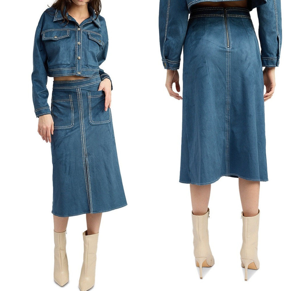 En Saison Robin Midi Skirt faux suede - Picture 3 of 12